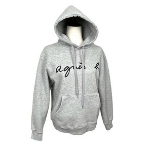 Agnes B. Womens / Men’s VINTAGE Embroidered Logo Hoodie. Grey. Medium. #709